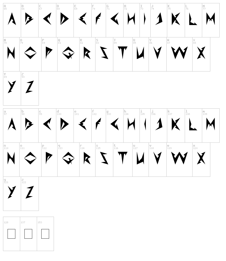 Shinobi Ninja font map